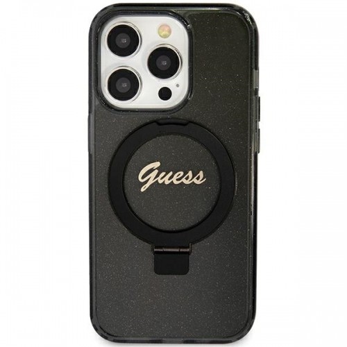 Guess GUHMP12MHRSGSK iPhone 12|12 Pro 6.1" czarny|black hardcase Ring Stand Script Glitter MagSafe image 1