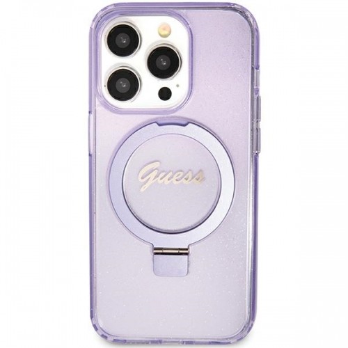 Guess GUHMN61HRSGSU iPhone 11 | Xr 6.1" fioletowy|purple hardcase Ring Stand Script Glitter MagSafe image 1