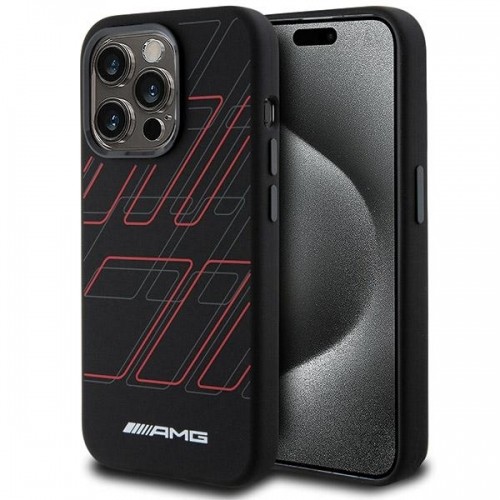 Mercedes AMG AMHMP15X23SSPK iPhone 15 Pro Max 6.7" czarny|black hardcase Silicone Large Rhombuses Pattern MagSafe image 1