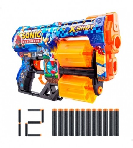 Пистолет с 12 порол. пулями, дальность до 27 метра X-Shot Skins Sonic ZURU 8 g+ CB47133 image 1