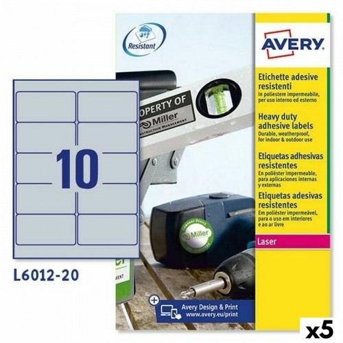 Printera birkas Avery Sudrabains 20 Loksnes 96 x 50,8 mm (5 gb.) image 1