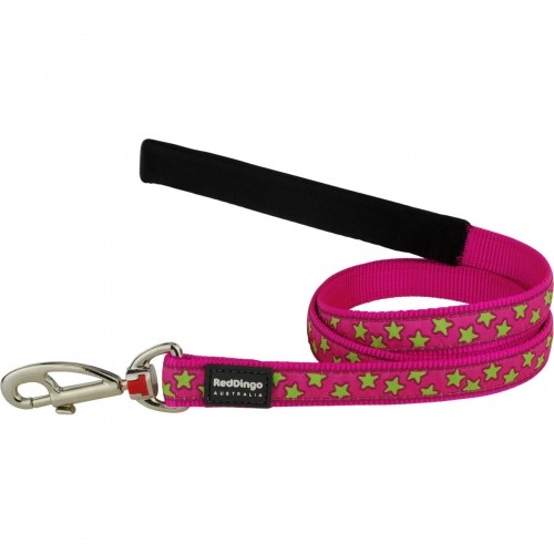 Dog Lead Red Dingo STYLE STARS LIME ON HOT PINK 15mm x 120 cm image 1