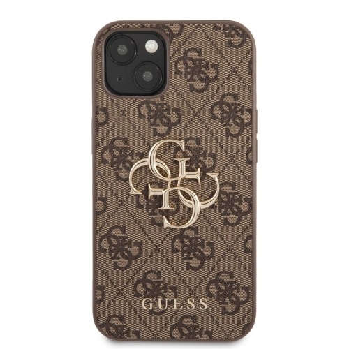 Guess PU 4G Metal Logo Case for iPhone 13 Brown image 1