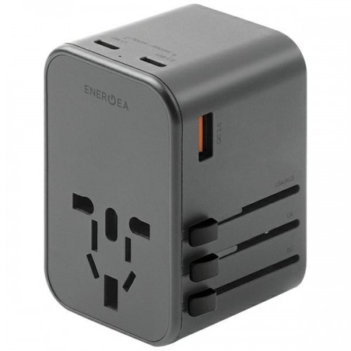 ENERGEA ład. siec. 1xUSB+2xUSB-C PD-PPS-QC 3.0 65W 1A2C adapter 4w1 US|UA|EU|UK szary|gunmetal Travelworld Adapter GaN65W image 1