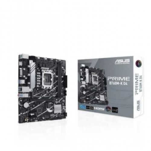 Asus  
         
       Mainboard||Intel B760 Express|LGA1700|Micro-ATX|Memory DDR4|Memory slots 2|2xPCI-Express 4.0 1x|1xPCI-Express 4.0 16x|2xM.2|1x15pin D-sub|1xHDMI|2xUSB 2.0|4xUSB 3.2|1xPS/2|1xRJ45|3xAudio port|PRIMEB760M-KD4 image 1