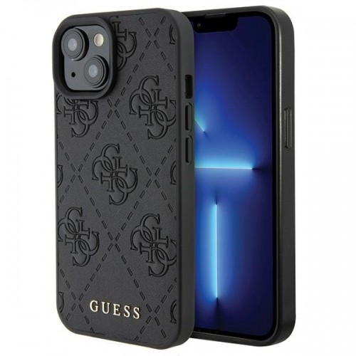 Guess GUHCP15SP4EPMK iPhone 15 | 14 | 13 6.1" czarny|black hardcase Leather 4G Stamped image 1