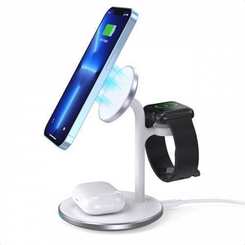 Choetech T585-F Mag Leap Duo 3-in-1 Magnetic Wireless Charging Stand White image 1