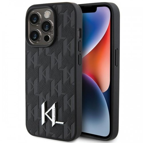 Karl Lagerfeld KLHCP15XPKLPKLK iPhone 15 Pro Max 6.7" czarny|black hardcase Leather Monogram Hot Stamp Metal Logo image 1