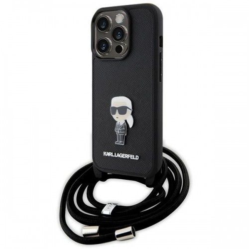 Karl Lagerfeld KLHCP15LSASKNPSK iPhone 15 Pro 6.1" hardcase czarny|black Crossbody Saffiano Monogram Metal Pin Karl & Choupette image 1