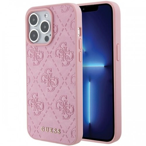 Guess GUHCP15LP4EPMP iPhone 15 Pro 6.1" różowy|pink hardcase Leather 4G Stamped image 1