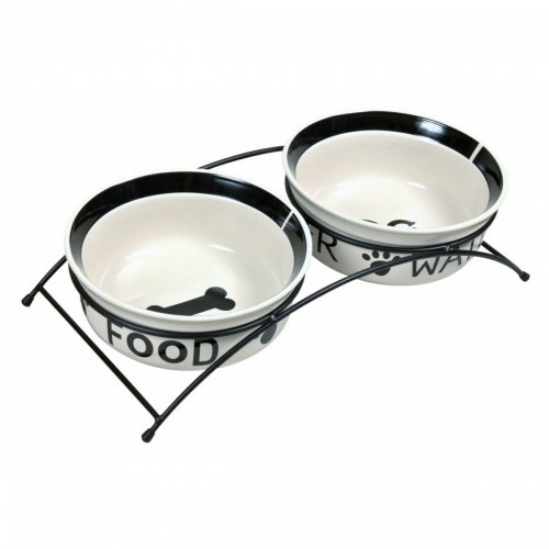 Pet feeding dish Trixie Double Bowl White Black Ceramic 0,6 L image 1