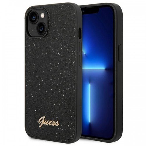 Guess PC|TPU Glitter Flakes Metal Logo Case for iPhone 14 Plus Black image 1
