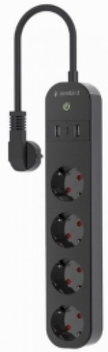 Viedā Rozete Gembird Smart Power Strip with USB Charger 4 Sockets Black image 1