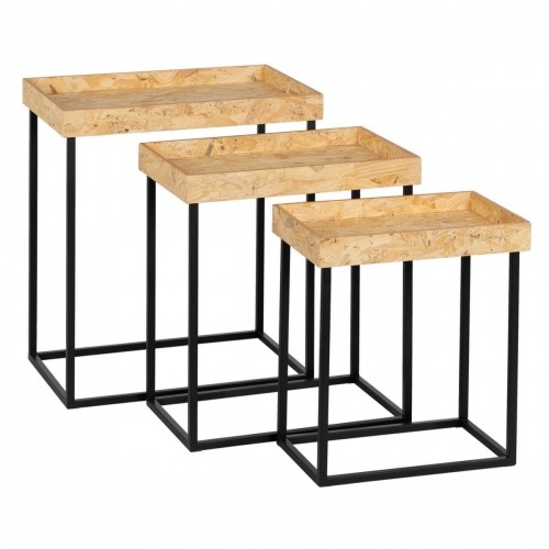 Set of 3 tables Black Natural Iron MDF Wood 57,5 x 37,5 x 67,5 cm (3 Units) image 1
