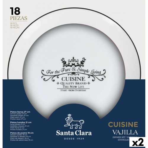Tableware Santa Clara Cuisine 18 Pieces Porcelain Circular (2 Units) image 1
