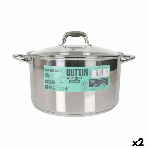 Pot with Glass Lid Quttin Caesar Steel ø 30 x 17,5 cm (2 Units) image 1