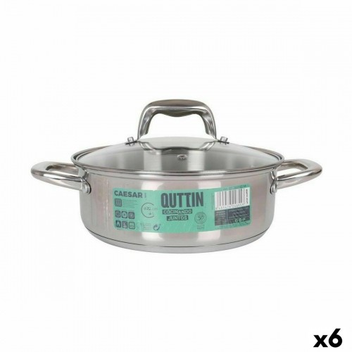 Casserole with glass lid Quttin Caesar Steel ø 22 x 8 cm (6 Units) image 1