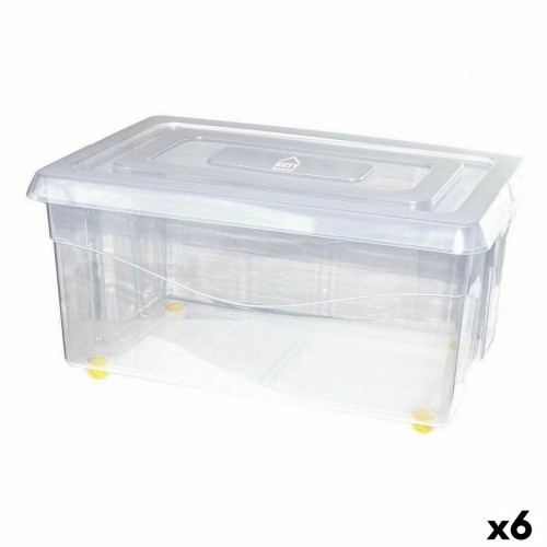 Storage Box with Wheels With lid Transparent 45 L (6 Units) image 1