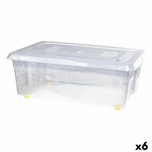 Storage Box with Wheels With lid Transparent 32 L (6 Units) image 1