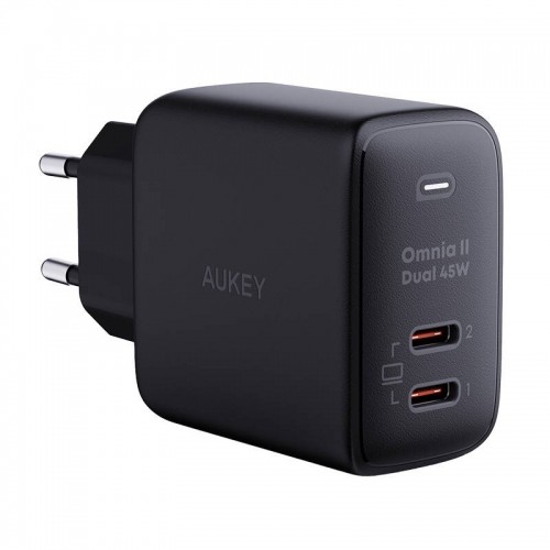 Wall Charger Aukey PA-B4T, 2xUSB-C, 45W (black) image 1