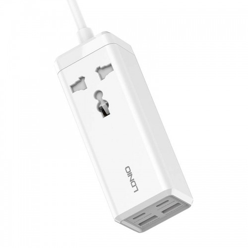 Power strip with 1 AC socket, 2x USB, 2x USB-C LDNIO SC1418, EU|US, 2500W (white) image 1