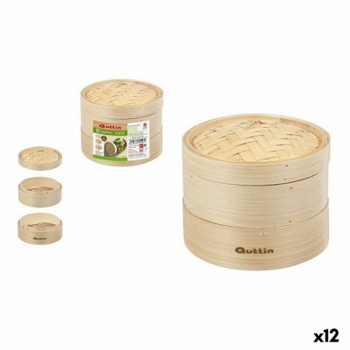 Food Steamer Quttin 2 levels Bamboo 20 x 15 cm (12 Units) (19-17 x 15.5 cm) image 1