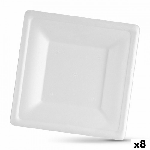 Plate set Algon Disposable White Sugar Cane Squared 26 cm (8 Units) image 1
