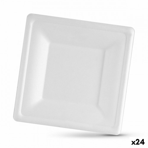 Plate set Algon Disposable White Sugar Cane Squared 16 cm (24 Units) image 1