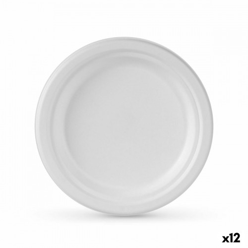 Plate set Algon Disposable White Sugar Cane 17 cm (12 Units) image 1