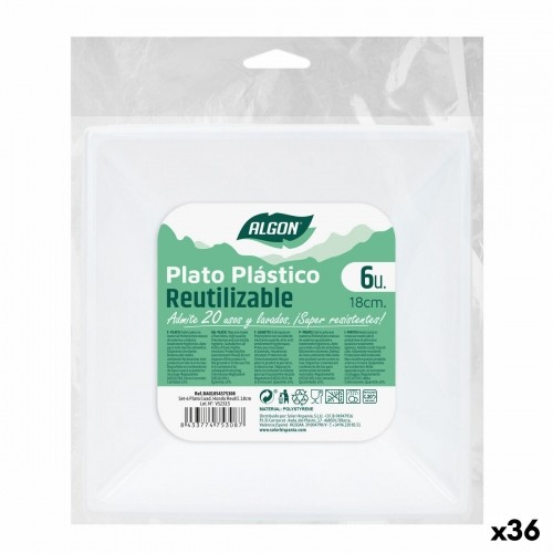 Set of reusable plates Algon Squared White Plastic 18 x 18 x 4 cm (36 Units) image 1