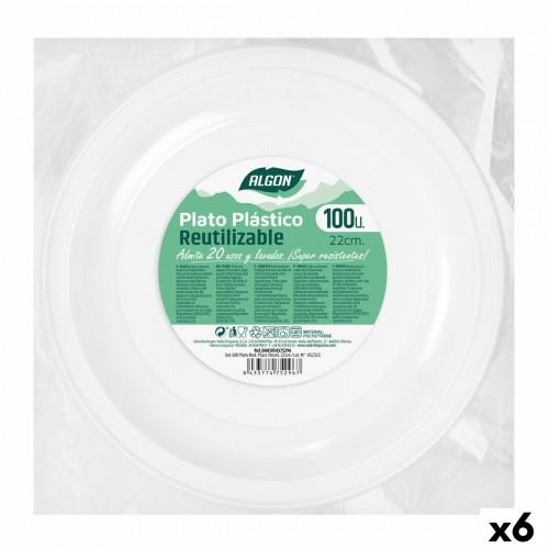 Set of reusable plates Algon Circular White Plastic 22 x 22 x 1,5 cm (6 Units) image 1