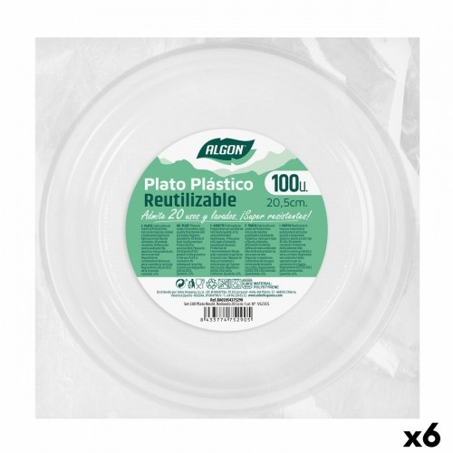 Set of reusable plates Algon Circular White Plastic 20,5 x 2 cm (6 Units) image 1