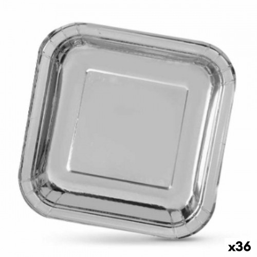 Plate set Algon Silver Disposable Cardboard Squared 23 x 23 x 1,5 cm (36 Units) image 1