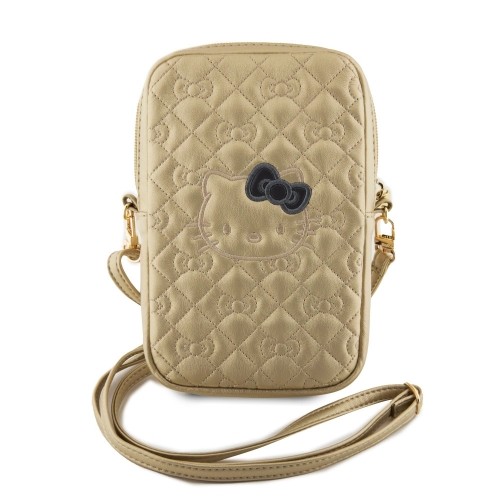Hello Kitty PU Leather Quilted Pattern Kitty Head Logo Phone Bag Gold image 1