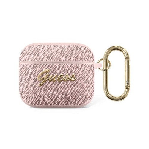 GUA3SASMP Guess Saffiano PC|PU Metal Logo Case for Airpods 3 Pink image 1