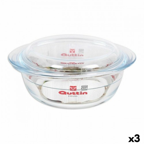 Casserole with lid Quttin Glass 1,1 + 0,3 L (3 Units) image 1