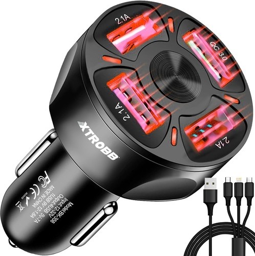 4x USB car charger + Xtrobb 19907 cable (16331-0) image 1