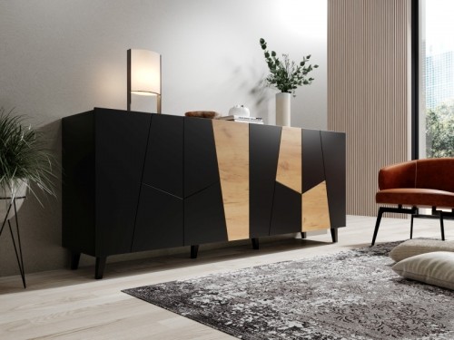 Halmar ETNA chest of drawers black mat/ black mat/ craft oak image 1