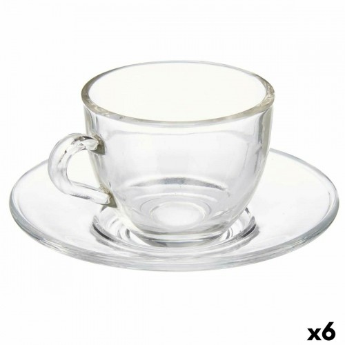 Cup with Plate Transparent Glass 85 ml (6 Units) image 1