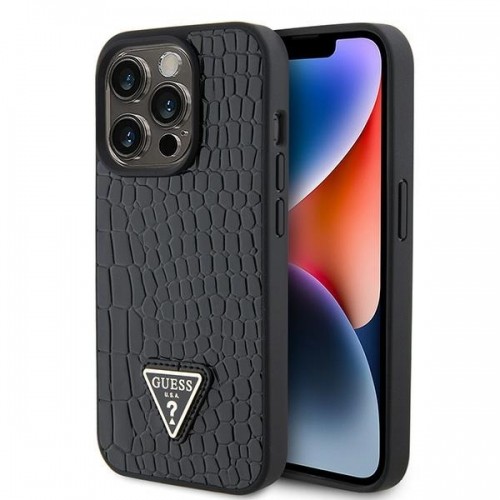 Guess GUHCP15LPCRTHCK iPhone 15 Pro 6.1" czarny|black hardcase Croco Triangle Metal Logo image 1