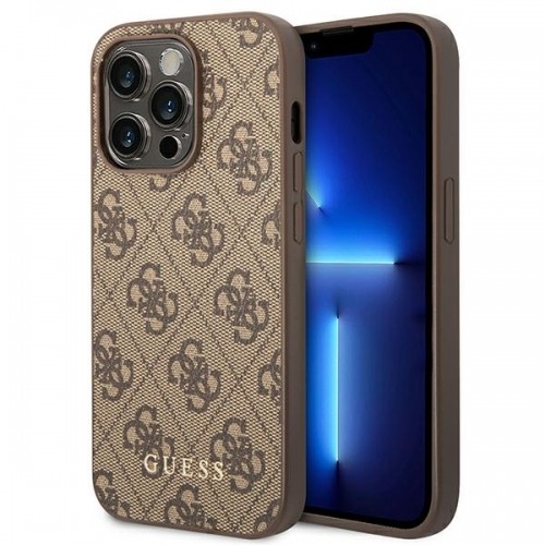 Guess GUHCP14LG4GFBR iPhone 14 Pro 6,1" brązowy|brown hard case 4G Metal Gold Logo image 1