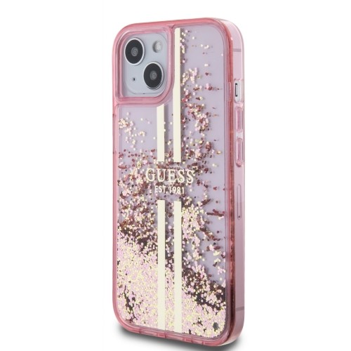 Guess PC|TPU Liquid Glitter Gold Stripe Case for iPhone 15 Pro Max Pink image 1