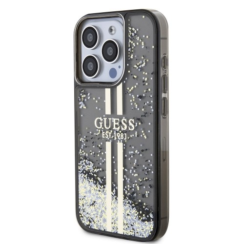 Guess PC|TPU Liquid Glitter Gold Stripe Case for iPhone 15 Pro Black image 1