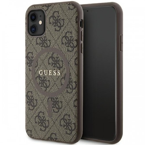 Guess GUHMN61G4GFRW iPhone 11 6.1" | Xr brązowy|brown hardcase 4G Collection Leather Metal Logo MagSafe image 1
