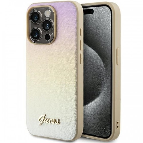 Guess GUHCP14XPSAIRSD iPhone 14 Pro Max 6.7" złoty|gold hardcase Saffiano Iridescent Script image 1