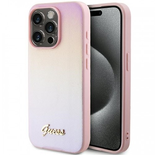 Guess GUHCP14LPSAIRSP iPhone 14 Pro 6.1" różowy|pink hardcase Saffiano Iridescent Script image 1