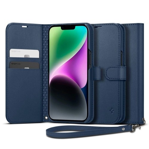 Apple Spigen Wallet S Leather Flip Wallet for iPhone 14 Blue image 1