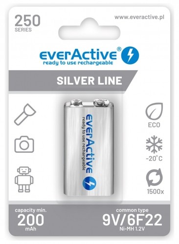 Rechargeable batteries everActive Ni-MH 6F22 9V 250 mAh Silver Line image 1