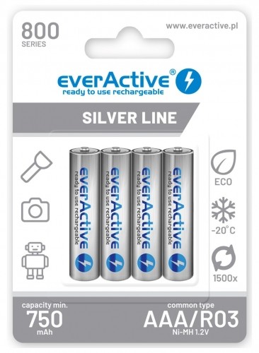 Rechargeable batteries everActive Ni-MH R03 AAA 800 mAh Silver Line image 1
