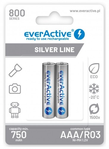 Rechargeable batteries everActive Ni-MH R03 AAA 800 mAh Silver Line - 2 pieces image 1